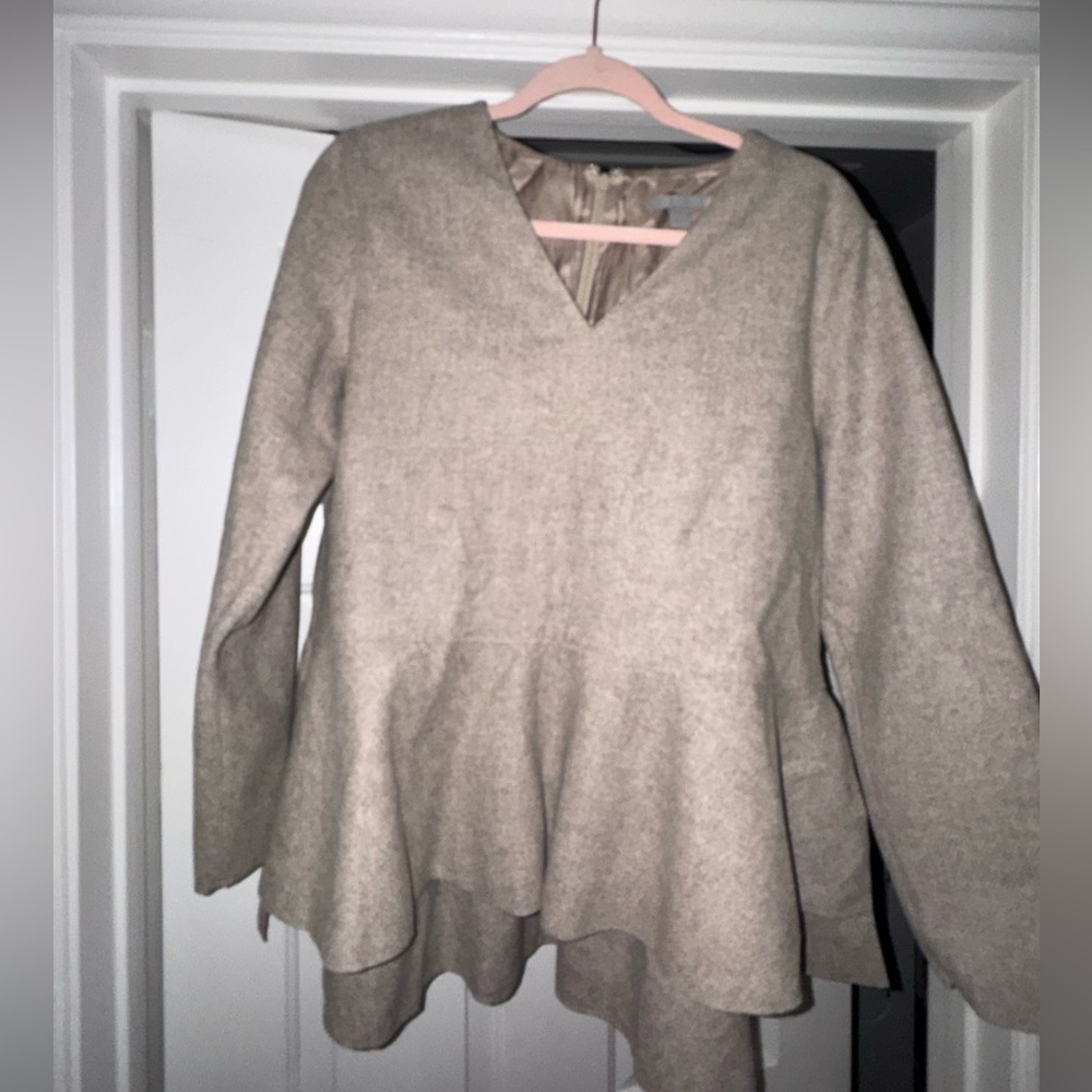 COS wool peplum long sleeve blouse tan cream size 40